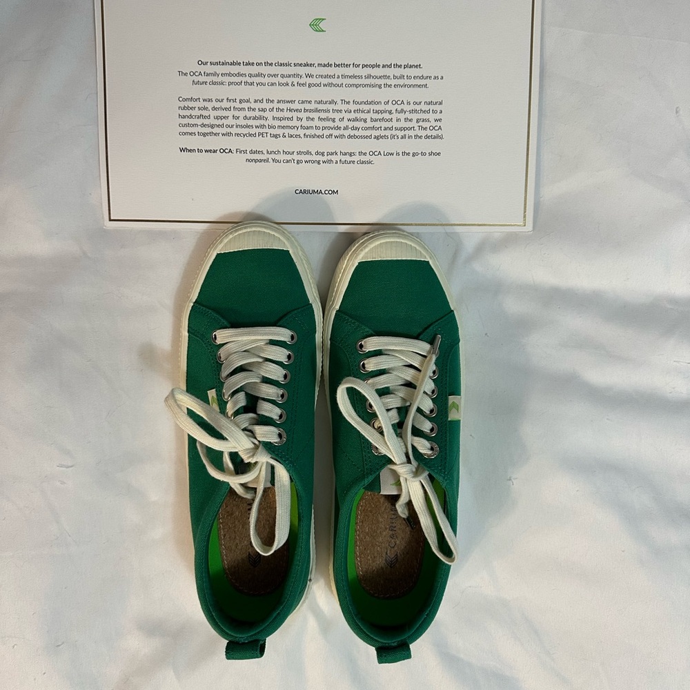 Great condition Cariuma Emerald Canvas Shoes with White Details